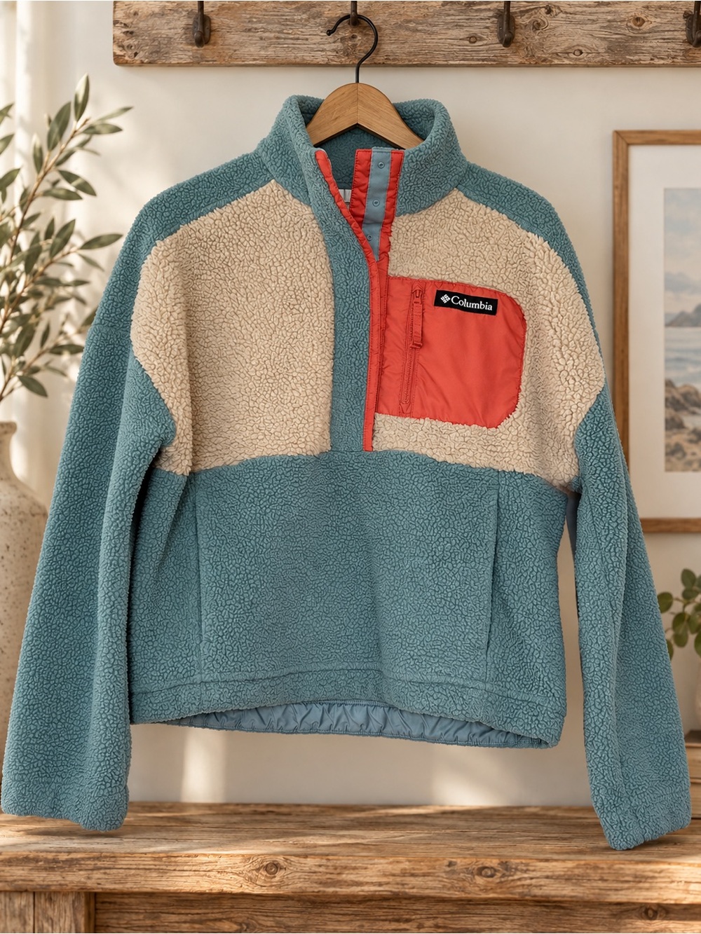 Columbia Colorblock Sherpa Fleece Pullover Jacket Small